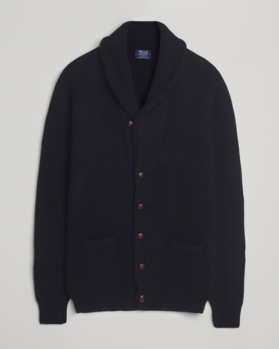 Herre | Trøjer | William Lockie | Windsor Geelong Lambswool Shawl Cardigan Navy