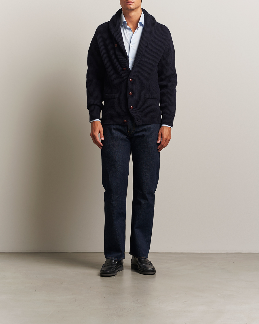 Herre | Trøjer | William Lockie | Windsor Geelong Lambswool Shawl Cardigan Navy