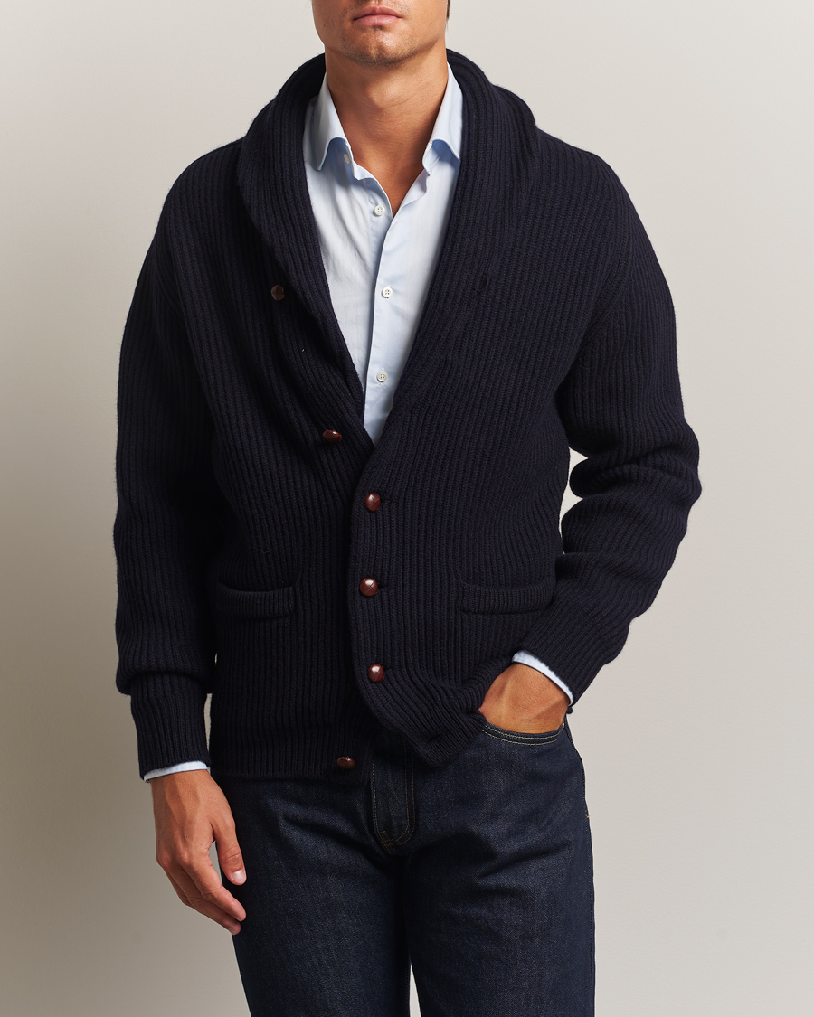 Herre | Trøjer | William Lockie | Windsor Geelong Lambswool Shawl Cardigan Navy