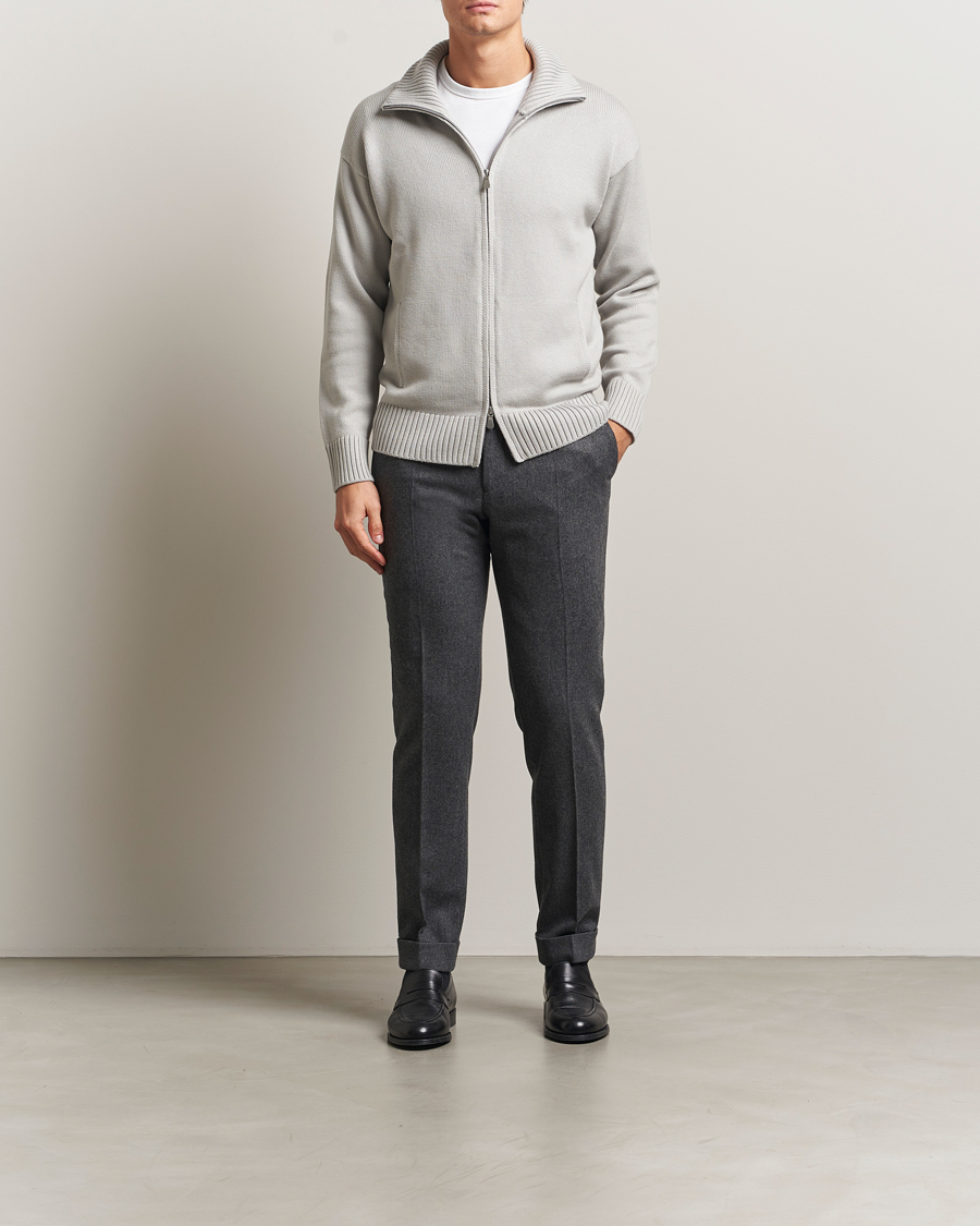 Herre | Trøjer | Gran Sasso | Heavy Knitted Merino Full Zip Light Grey Melange