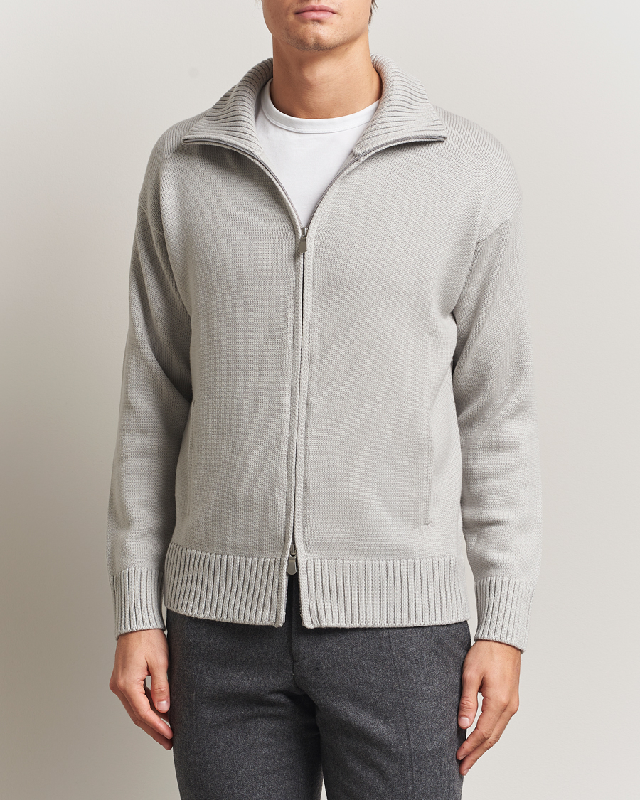 Herre | Trøjer | Gran Sasso | Heavy Knitted Merino Full Zip Light Grey Melange