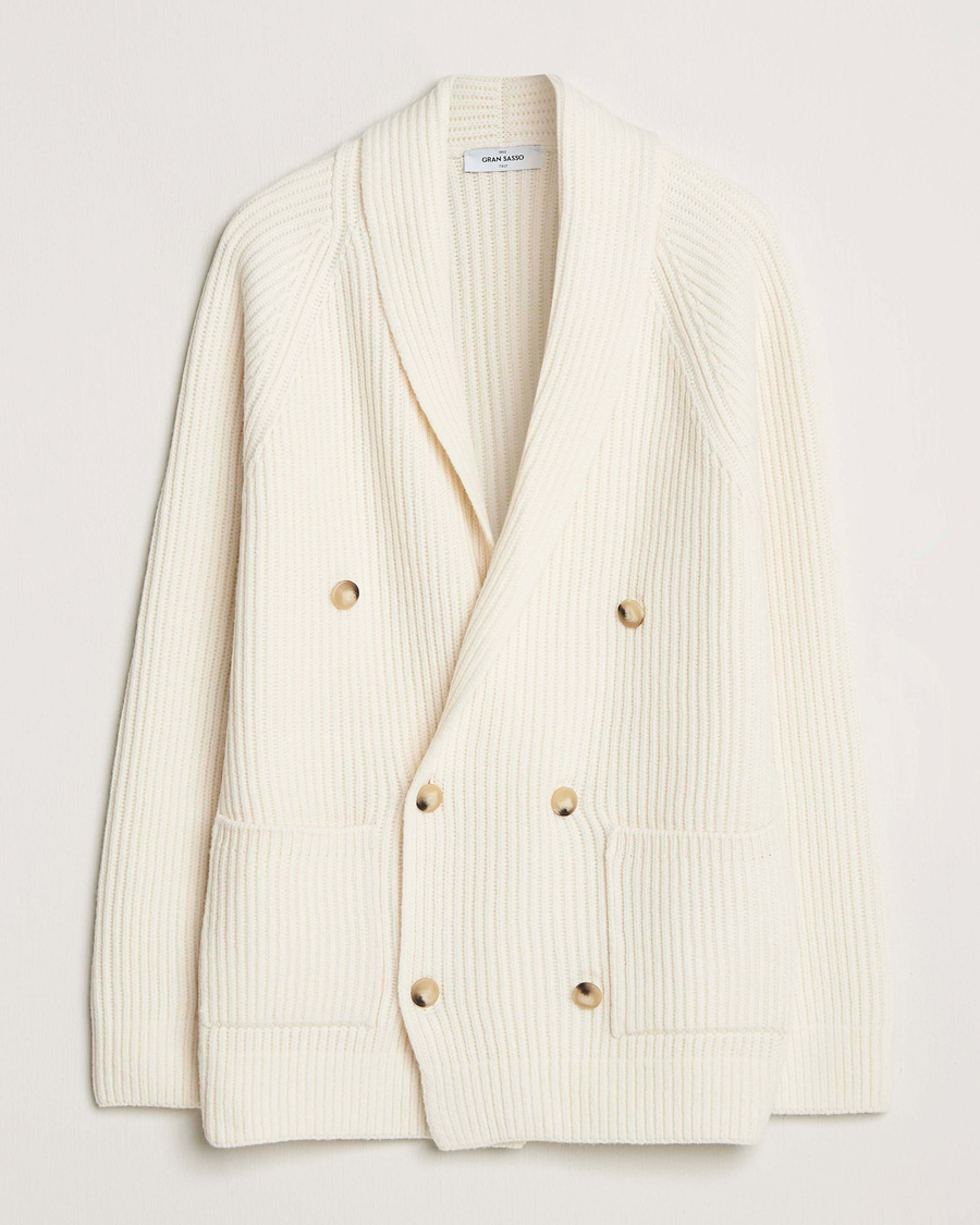 Herre | Trøjer | Gran Sasso | Shawl Collar Heavy Knitted Wool Cardigan Cream