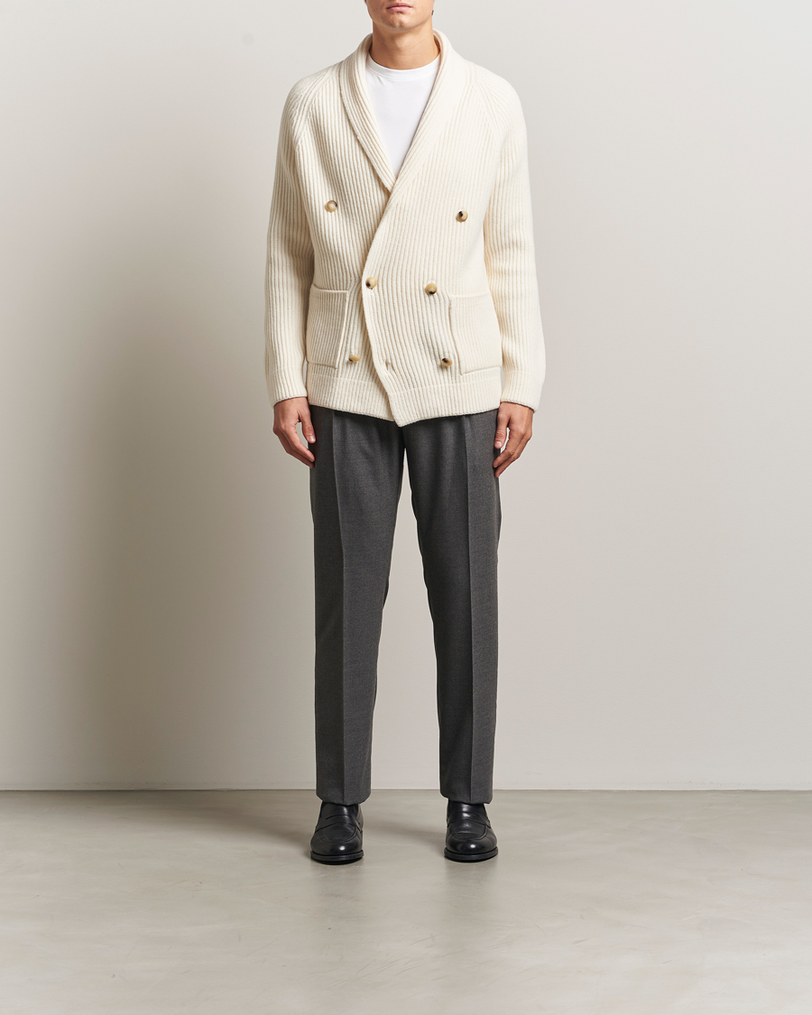 Herre | Trøjer | Gran Sasso | Shawl Collar Heavy Knitted Wool Cardigan Cream