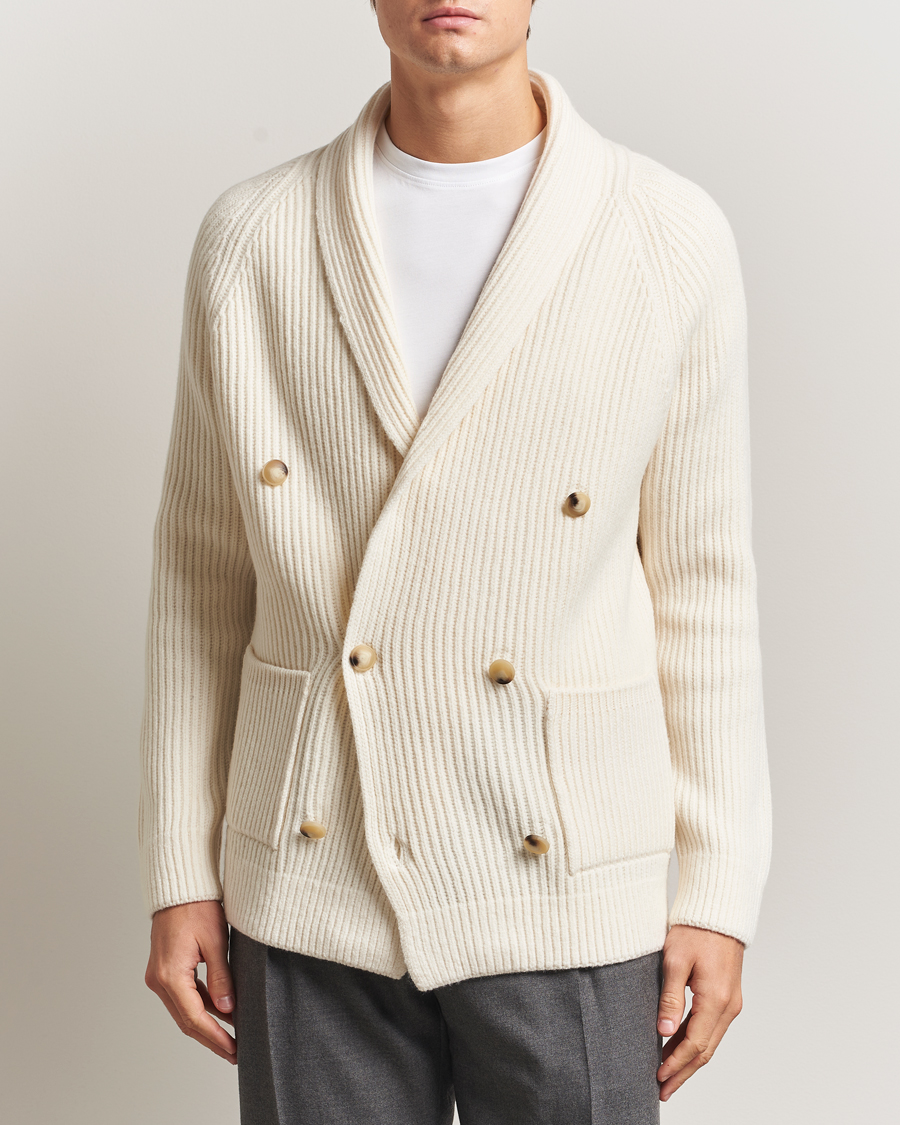 Herre | Trøjer | Gran Sasso | Shawl Collar Heavy Knitted Wool Cardigan Cream