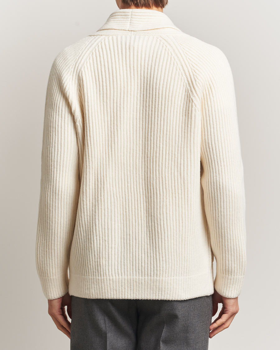 Herre | Trøjer | Gran Sasso | Shawl Collar Heavy Knitted Wool Cardigan Cream