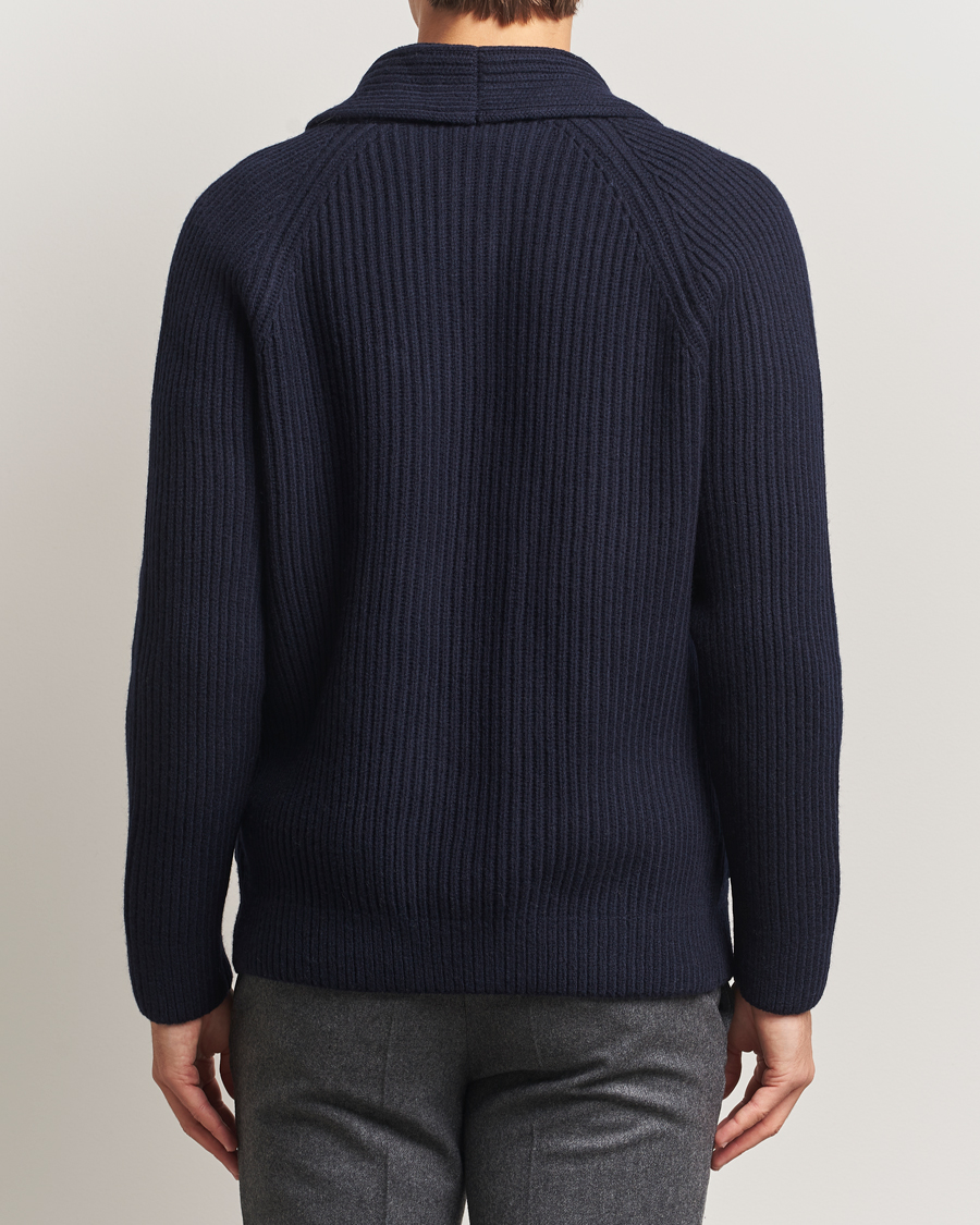 Herre | Trøjer | Gran Sasso | Shawl Collar Heavy Knitted Wool Cardigan Navy