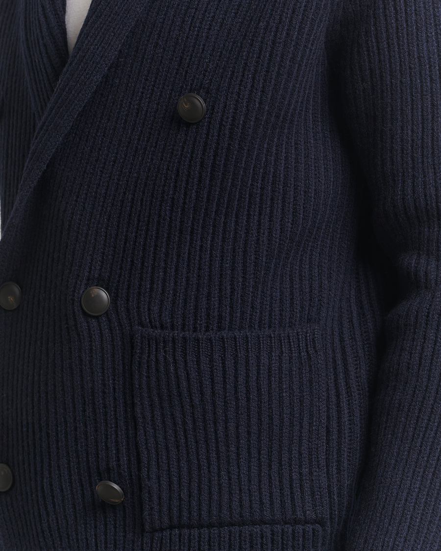 Herre | Trøjer | Gran Sasso | Shawl Collar Heavy Knitted Wool Cardigan Navy