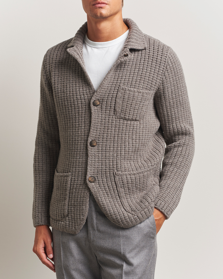 Herre | Trøjer | Gran Sasso | Heavy Knitted Wool Cardigan Taupe Melange