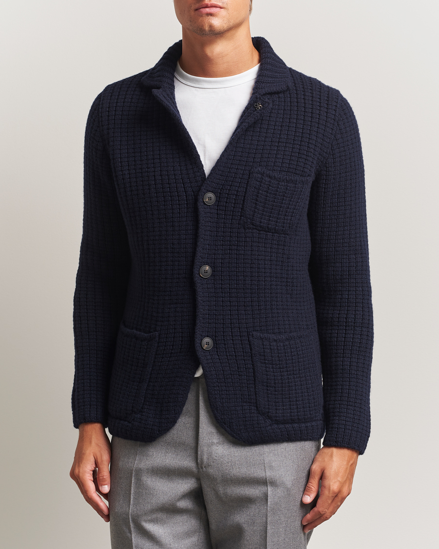 Herre | Trøjer | Gran Sasso | Heavy Knitted Wool Cardigan Navy