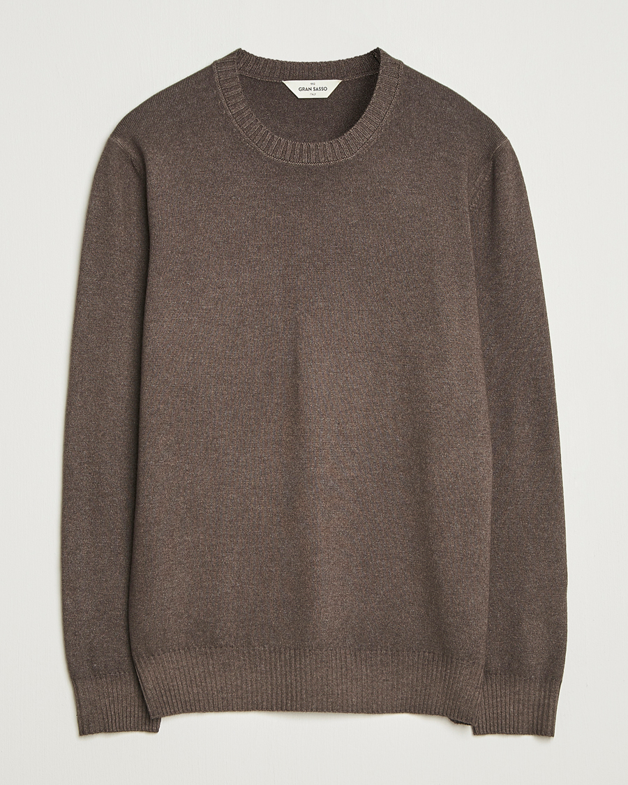 Herre | Trøjer | Gran Sasso | Wool/Cashmere Washed Crew Neck Brown Melange