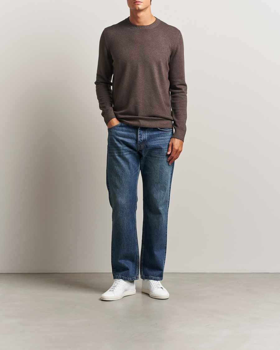 Herre | Trøjer | Gran Sasso | Wool/Cashmere Washed Crew Neck Brown Melange