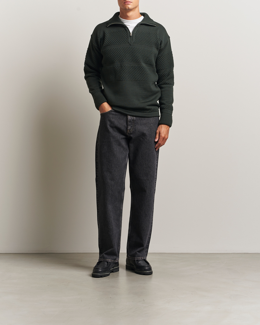 Herre | Trøjer | S.N.S. Herning | Fisherman Wool Short Zip Dark Forest Green