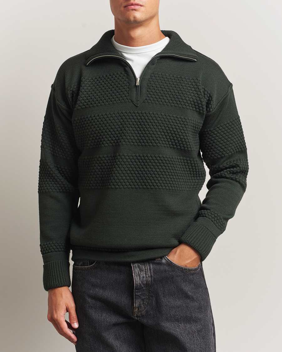 Herre | Trøjer | S.N.S. Herning | Fisherman Wool Short Zip Dark Forest Green