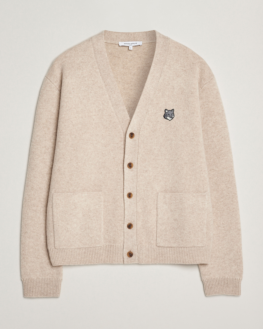 Herre | Trøjer | Maison Kitsuné | Grey Fox Head Milano Lambswool Cardigan Tan Beige