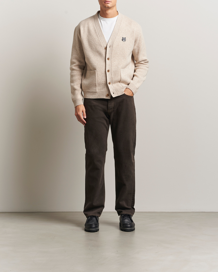 Herre | Trøjer | Maison Kitsuné | Grey Fox Head Milano Lambswool Cardigan Tan Beige