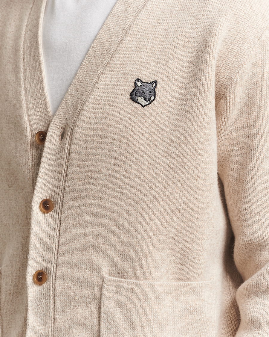 Herre | Trøjer | Maison Kitsuné | Grey Fox Head Milano Lambswool Cardigan Tan Beige