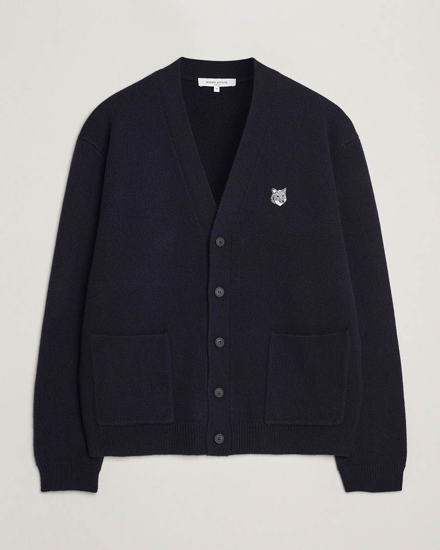 Herre | Trøjer | Maison Kitsuné | Grey Fox Head Milano Lambswool Cardigan Classic Navy