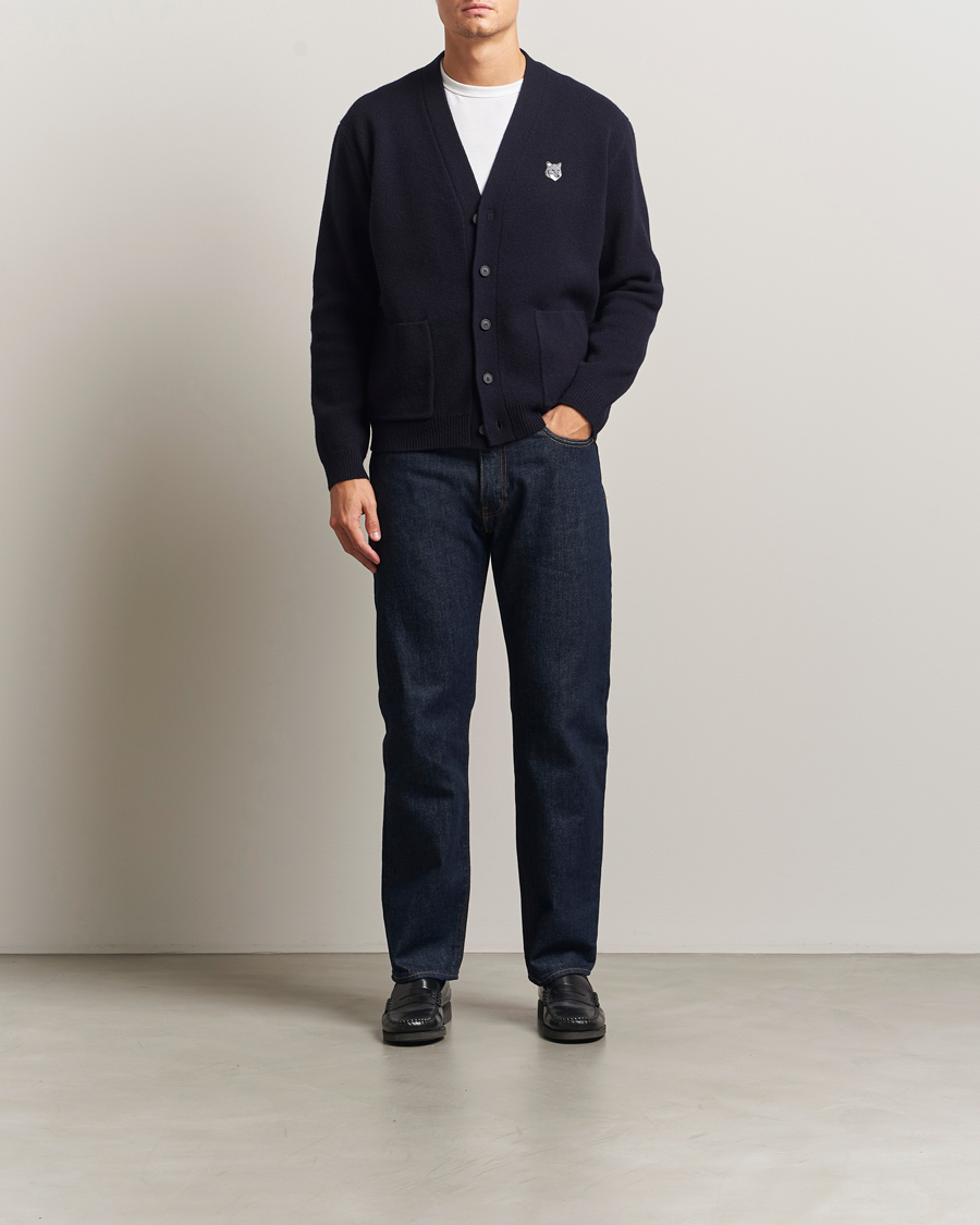 Herre | Trøjer | Maison Kitsuné | Grey Fox Head Milano Lambswool Cardigan Classic Navy