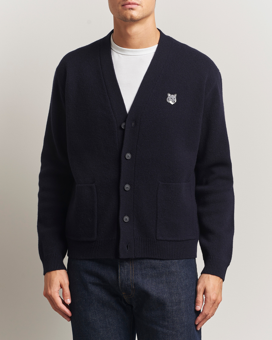 Herre | Trøjer | Maison Kitsuné | Grey Fox Head Milano Lambswool Cardigan Classic Navy