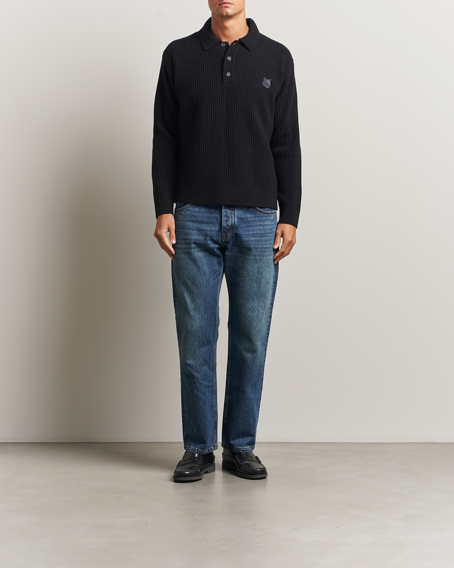 Herre | Trøjer | Maison Kitsuné | Tonal Fox Head Wool Ribbed Polo Black