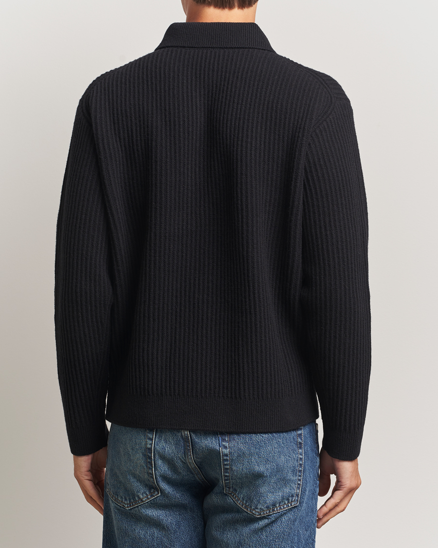 Herre | Trøjer | Maison Kitsuné | Tonal Fox Head Wool Ribbed Polo Black
