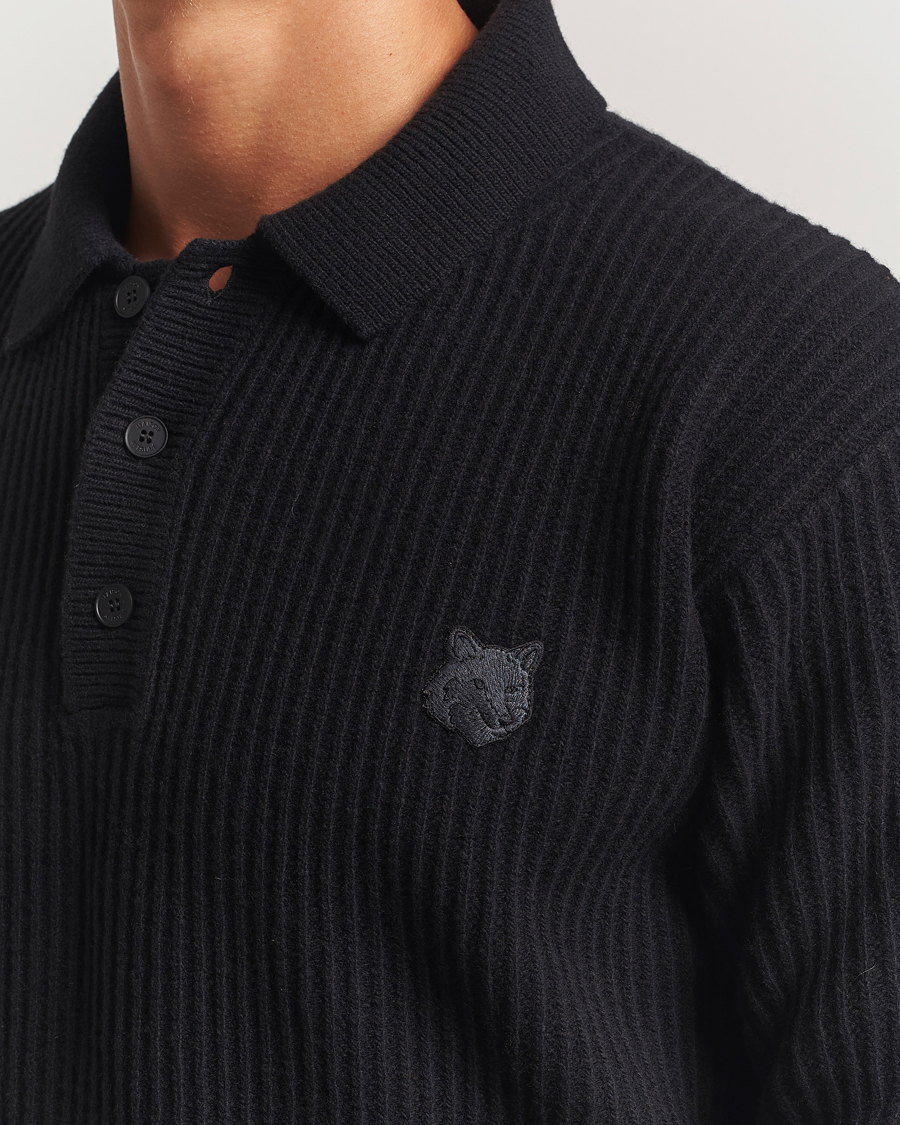 Herre | Trøjer | Maison Kitsuné | Tonal Fox Head Wool Ribbed Polo Black