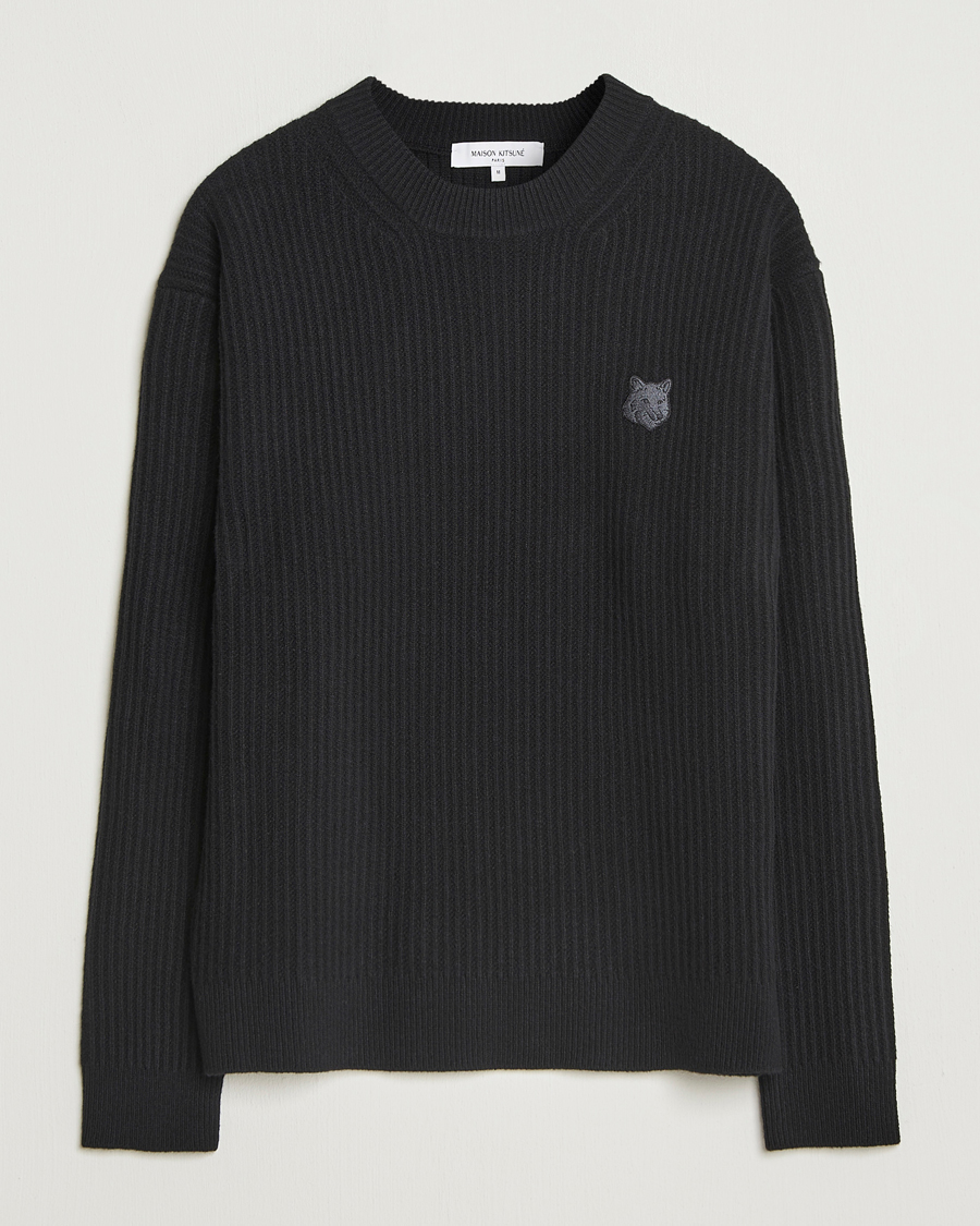 Herre | Trøjer | Maison Kitsuné | Tonal Fox Head Wool Ribbed Sweater Black