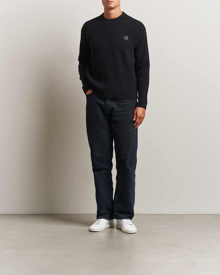 Herre | Trøjer | Maison Kitsuné | Tonal Fox Head Wool Ribbed Sweater Black