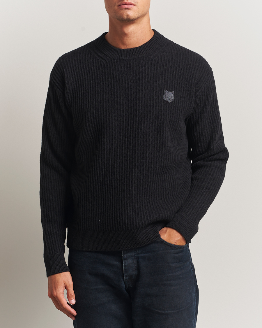 Herre | Trøjer | Maison Kitsuné | Tonal Fox Head Wool Ribbed Sweater Black