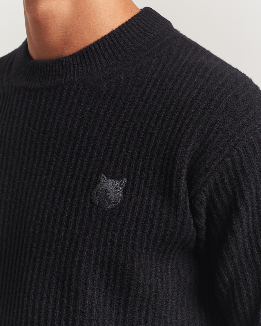 Herre | Trøjer | Maison Kitsuné | Tonal Fox Head Wool Ribbed Sweater Black