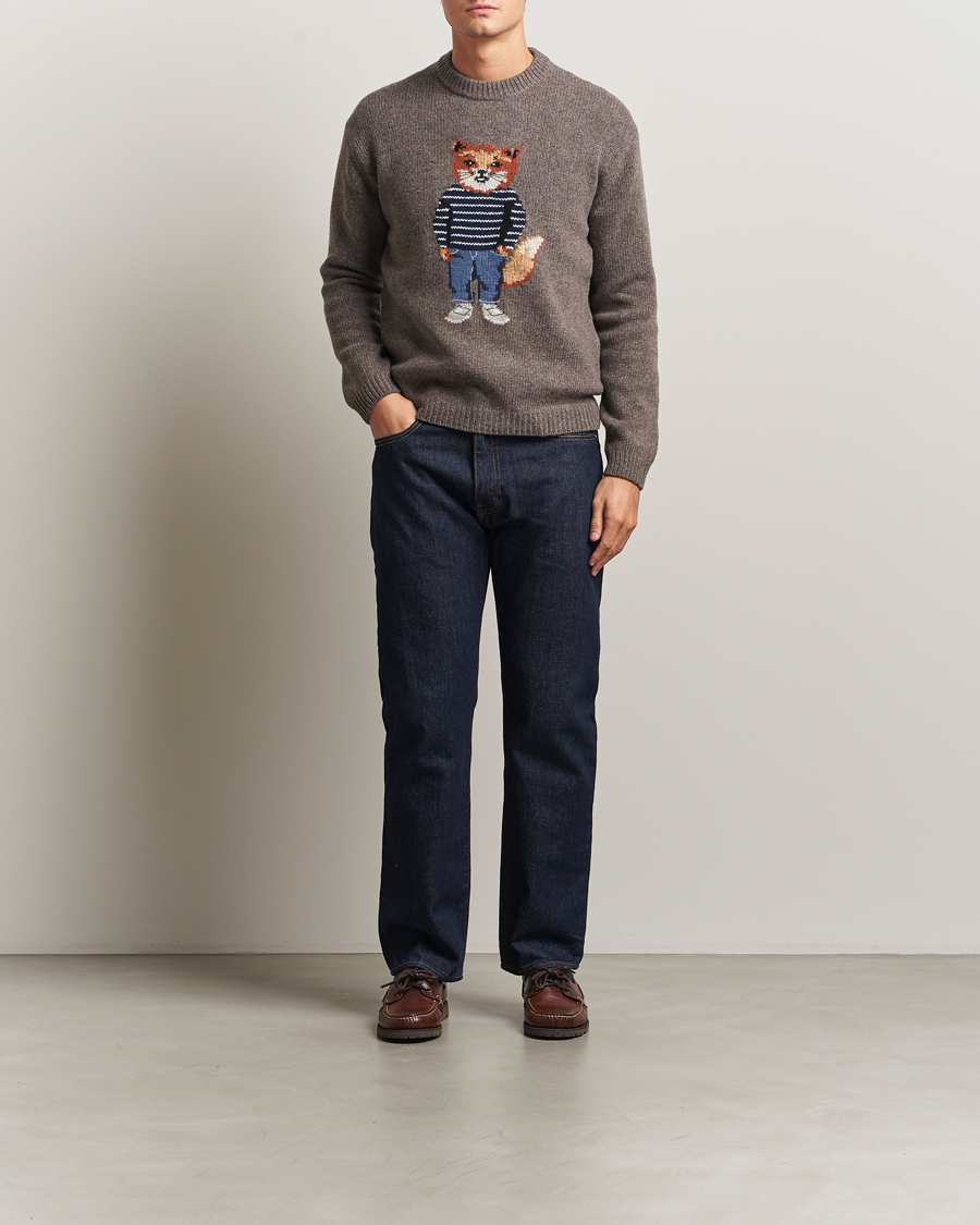 Herre | Trøjer | Maison Kitsuné | Dressed Fox Wool Knitted Sweater Dark Grey Melange