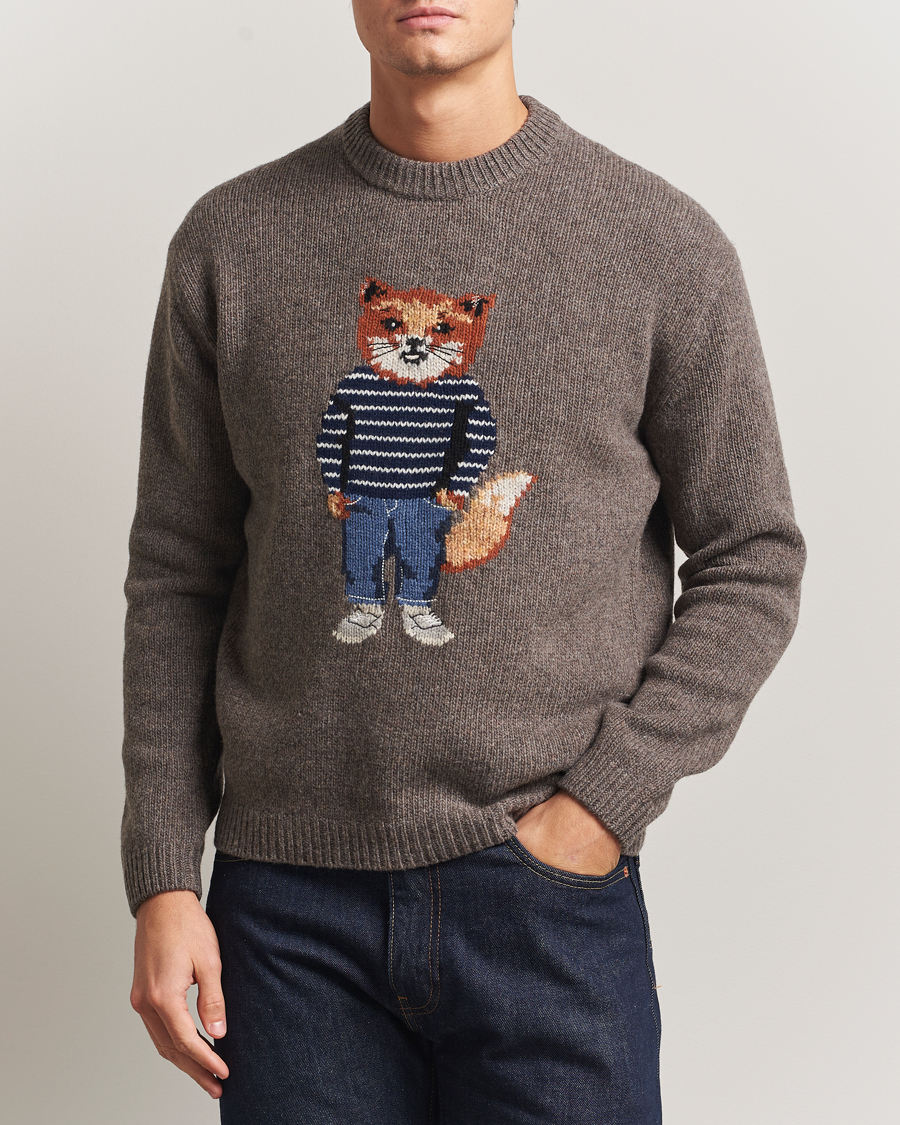 Herre | Trøjer | Maison Kitsuné | Dressed Fox Wool Knitted Sweater Dark Grey Melange