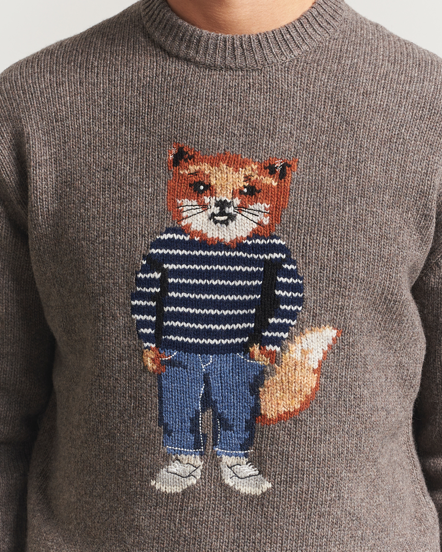 Herre | Trøjer | Maison Kitsuné | Dressed Fox Wool Knitted Sweater Dark Grey Melange