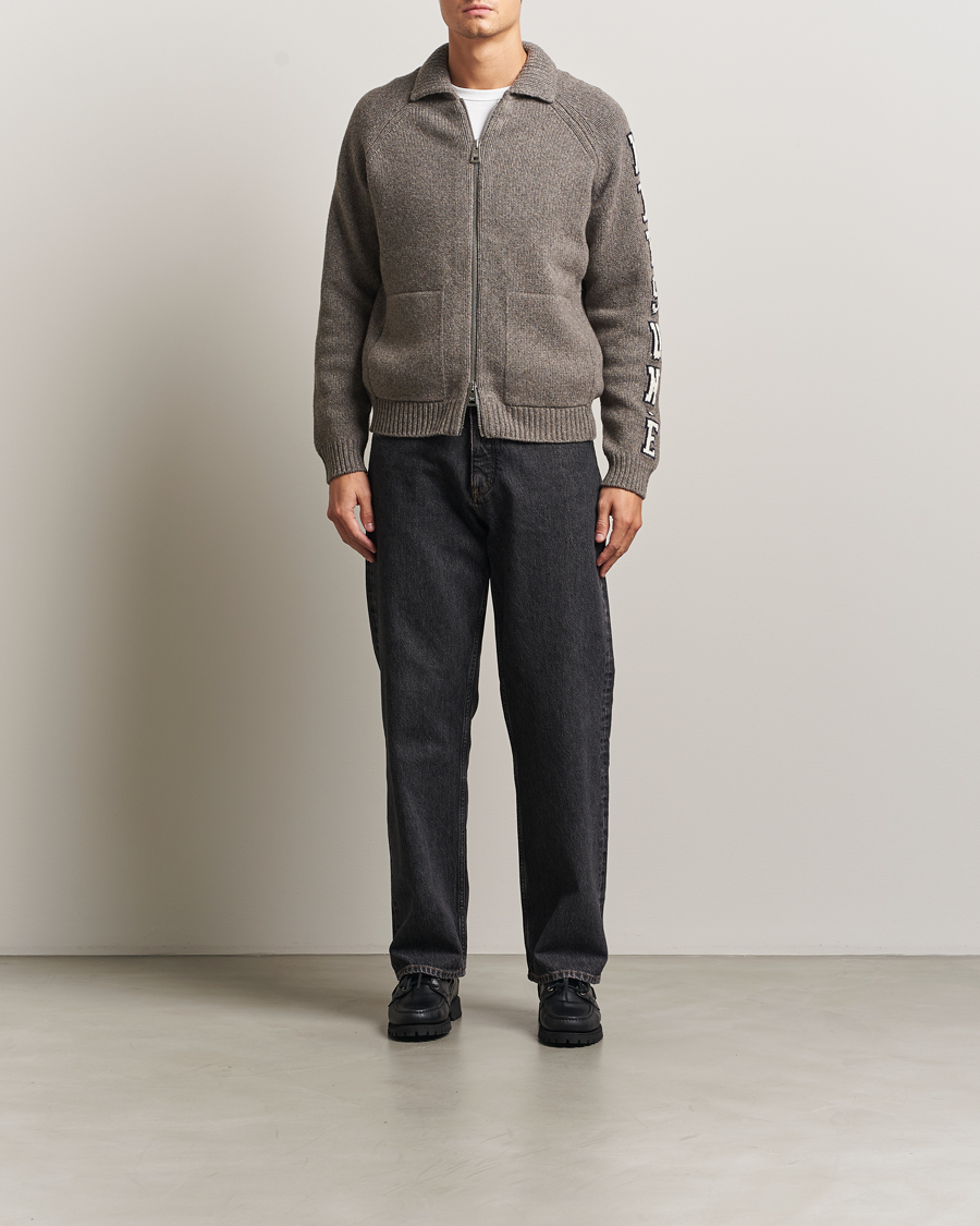 Herre | Trøjer | Maison Kitsuné | College Wool Knitted Full Zip Medium Grey Melange