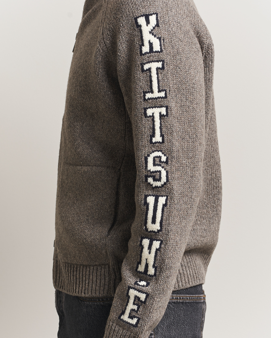 Herre | Trøjer | Maison Kitsuné | College Wool Knitted Full Zip Medium Grey Melange