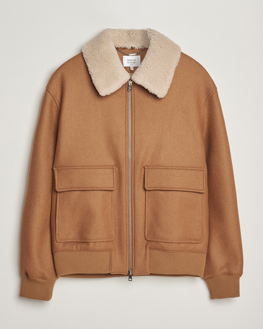 Herre | Jakker | Maison Kitsuné | Wool Shearling Collar Aviator Jacket Ginger Brown