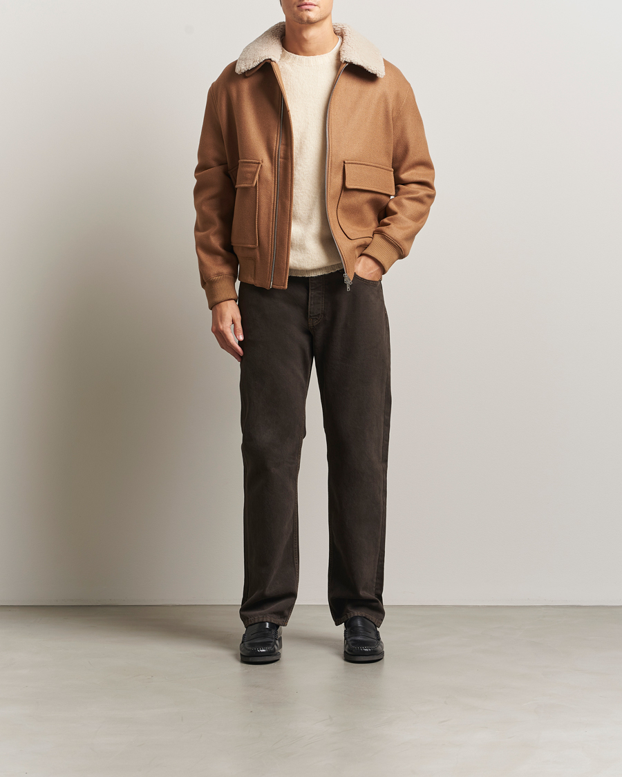 Herre | Jakker | Maison Kitsuné | Wool Shearling Collar Aviator Jacket Ginger Brown
