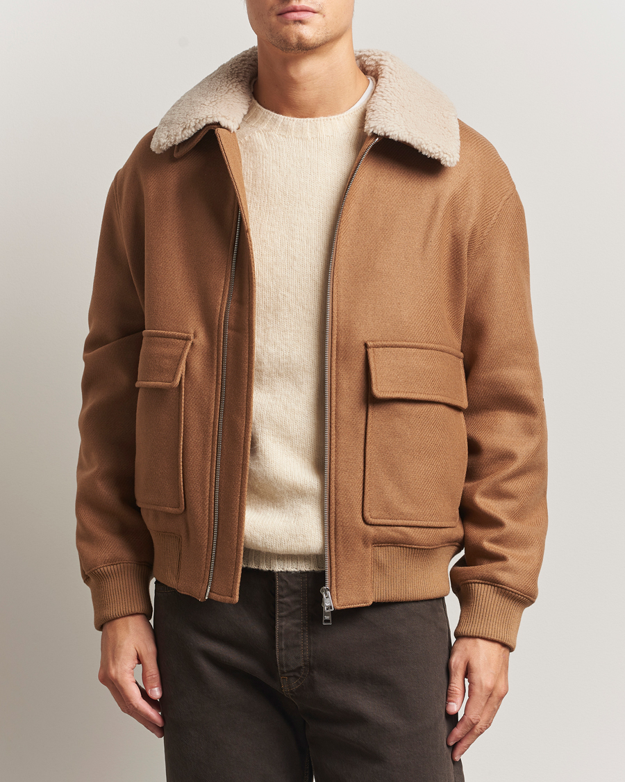 Herre | Jakker | Maison Kitsuné | Wool Shearling Collar Aviator Jacket Ginger Brown