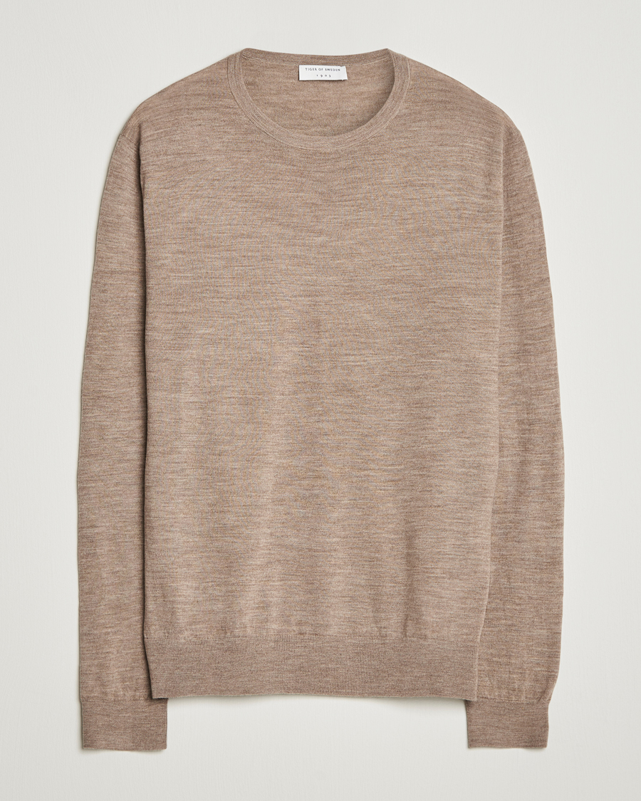 Herre | Trøjer | Tiger of Sweden | Connor Extra Fine Merino Crew Neck Pullover Beige Melange