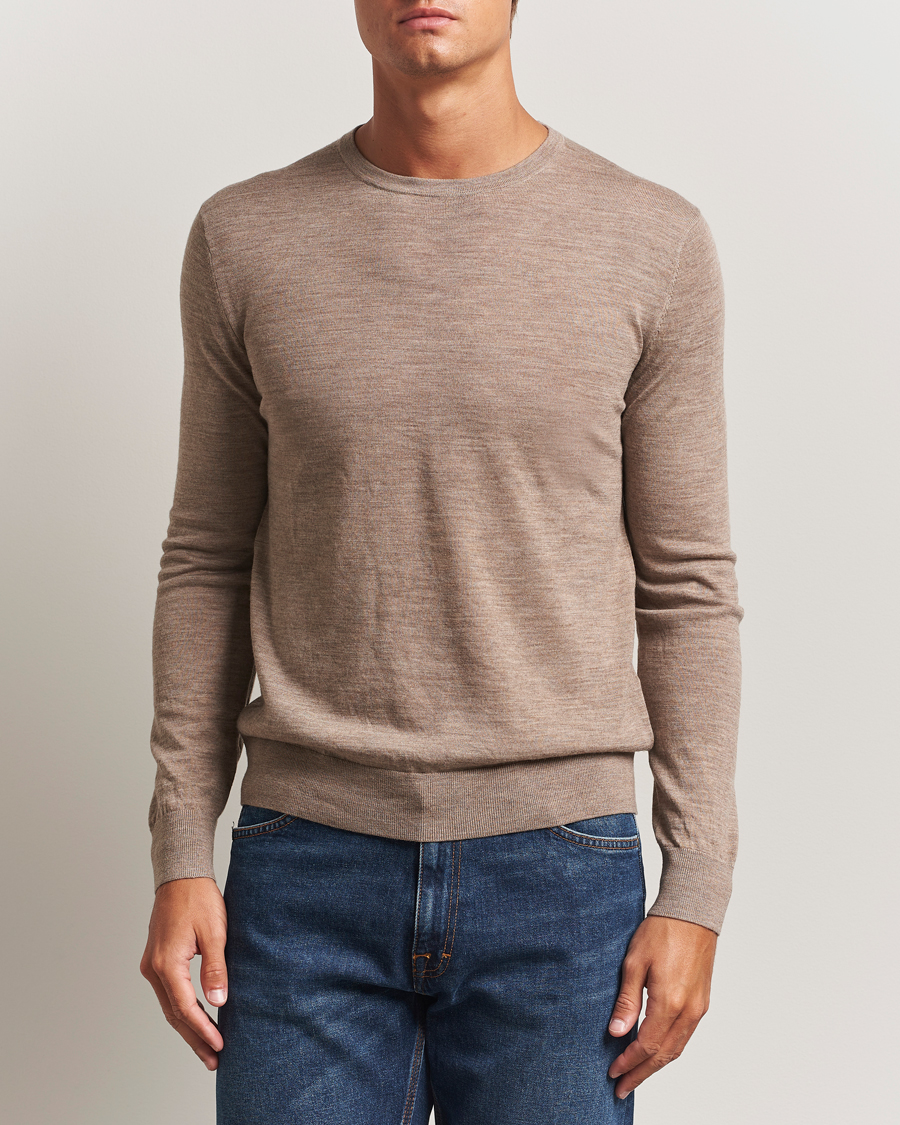Herre | Trøjer | Tiger of Sweden | Connor Extra Fine Merino Crew Neck Pullover Beige Melange