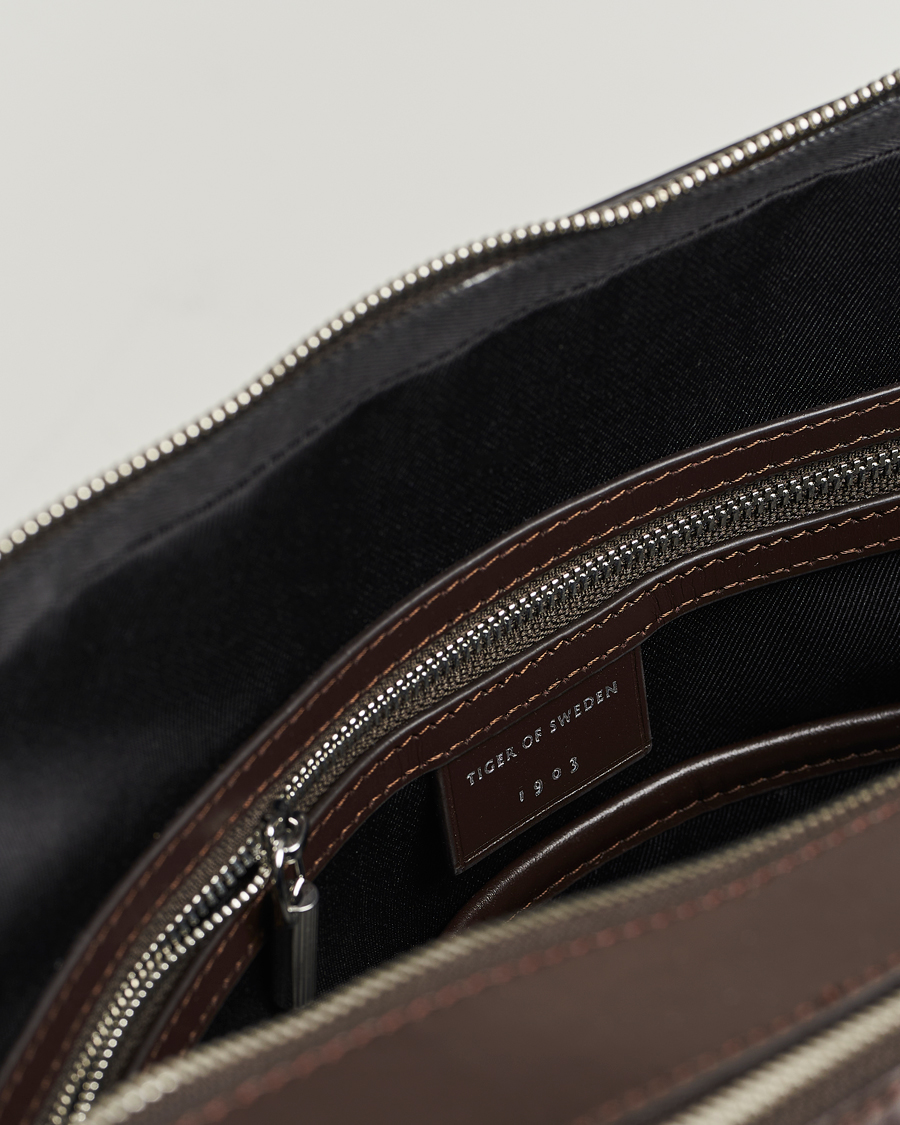 Herre | Tasker | Tiger of Sweden | Valise Smooth Leather Double Zip Briefcase Dark Brown