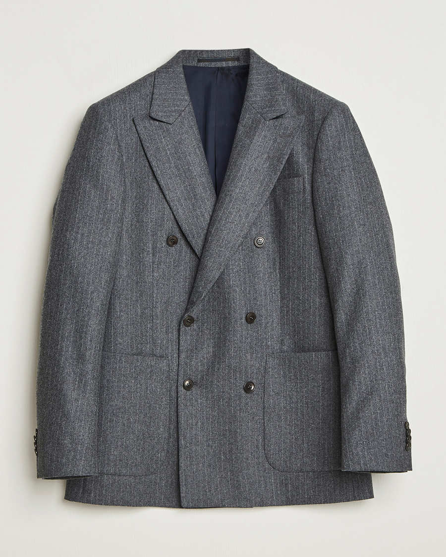 Herre | Blazere & jakker | Tiger of Sweden | Joachim Wool Double Breasted Pinstriped Blazer Silver