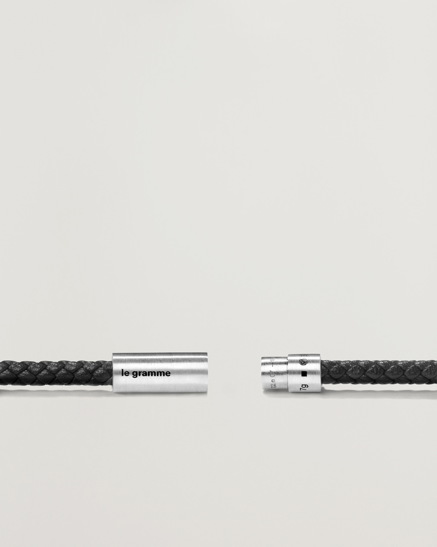 Herre | Smykker | LE GRAMME | Leather Cable Bracelet Black/Sterling Silver 7g