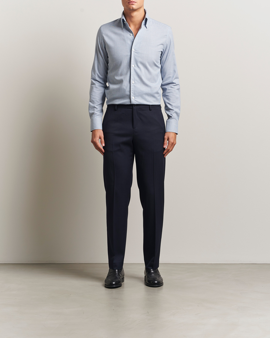 Herre | Skjorter | 100Hands | Micro Houndstooth Flannel Button Down Blue