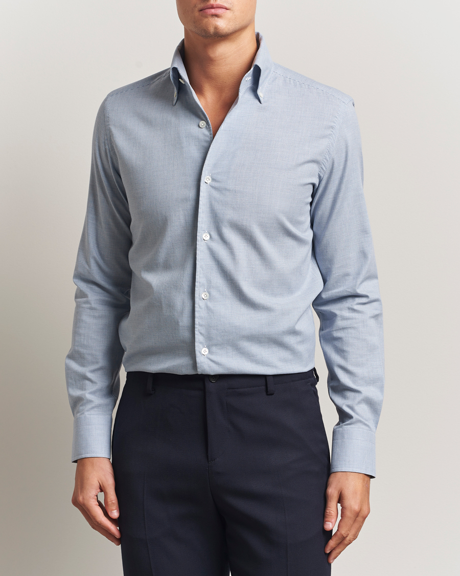 Herre | Skjorter | 100Hands | Micro Houndstooth Flannel Button Down Blue
