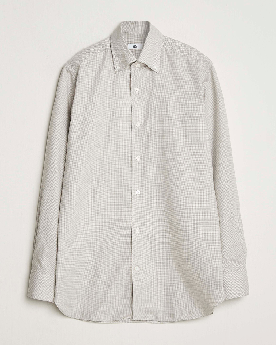 Herre | Skjorter | 100Hands | Micro Houndstooth Flannel Button Down Beige