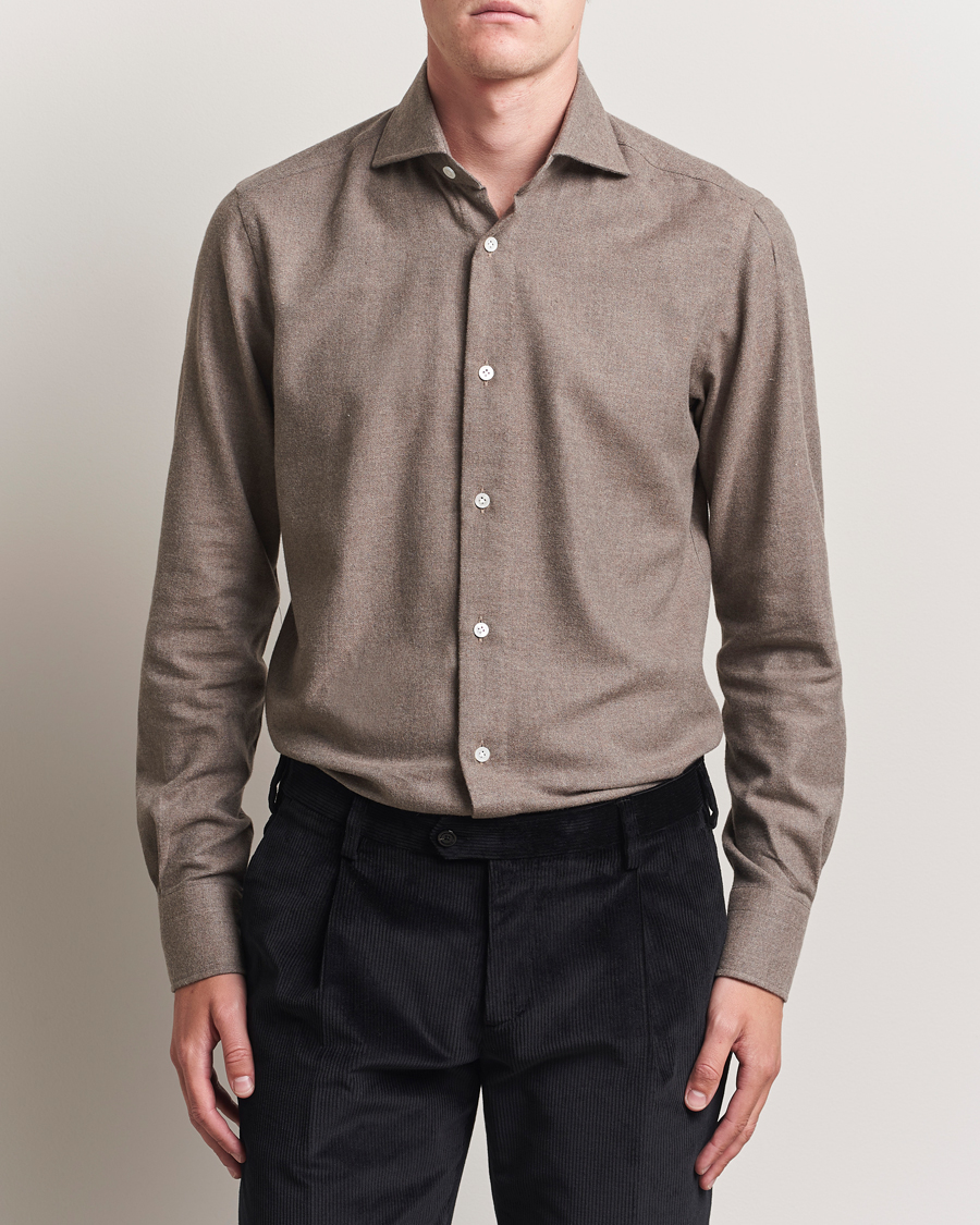 Herre | Skjorter | 100Hands | Herringbone Flannel Cut Away Shirt Caramel