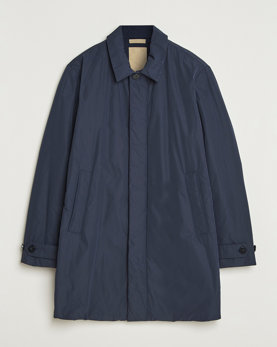 Herre | Jakker | Woolrich | Peached Primaloft Padded Carcoat Melton Blue