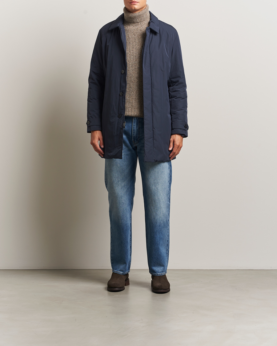 Herre | Jakker | Woolrich | Peached Primaloft Padded Carcoat Melton Blue