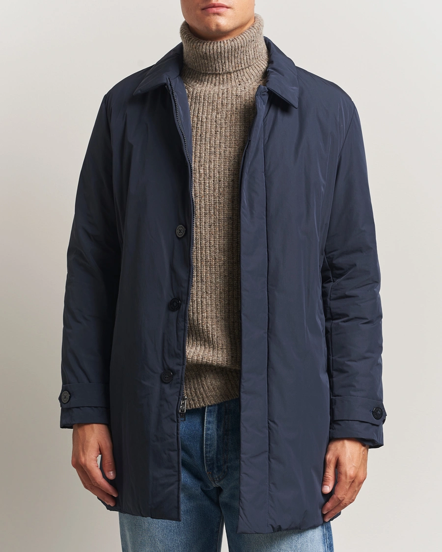 Herre | Jakker | Woolrich | Peached Primaloft Padded Carcoat Melton Blue